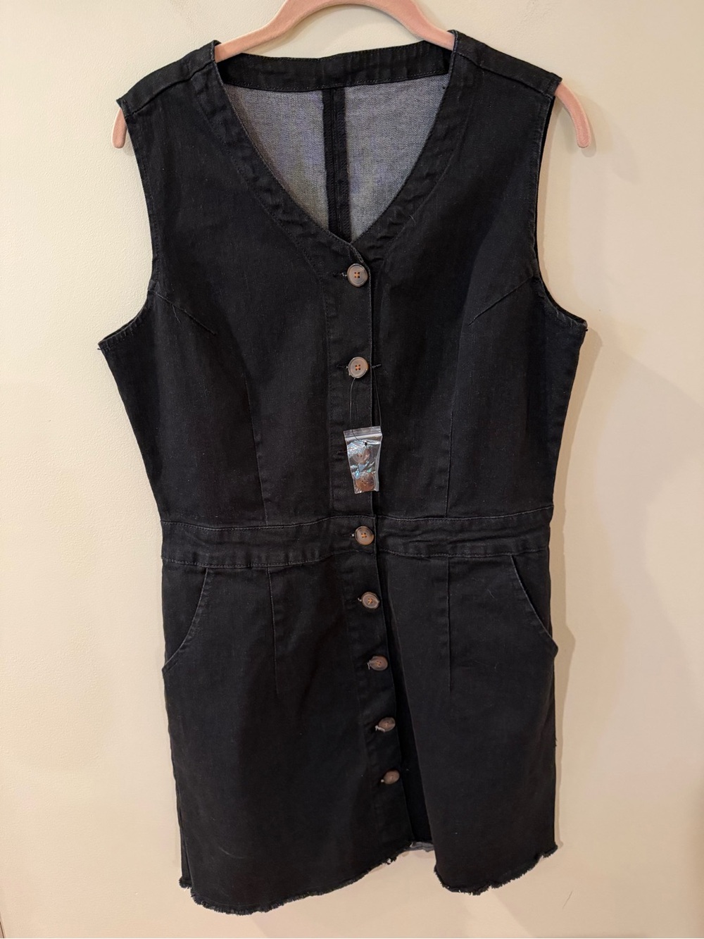 5/$25 Black/Dark Blue Button-Front Denim Dress